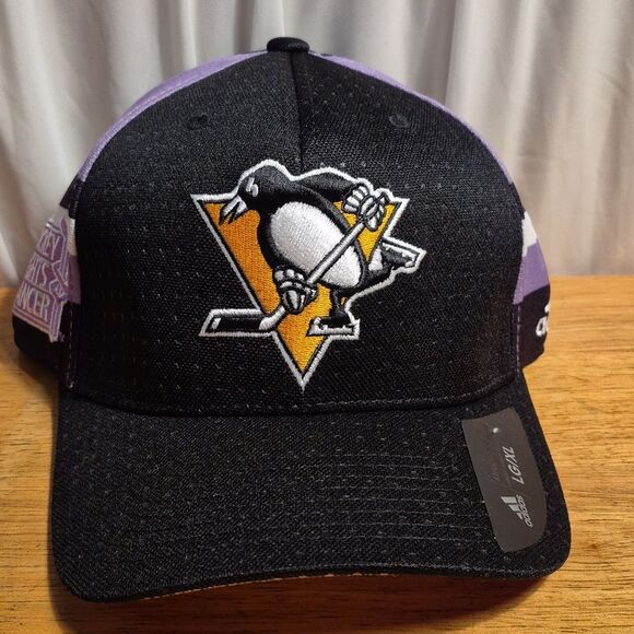 Adidas Pittsburgh Penguins Hockey Fights Cancer L/XL Stretchfit Hat - New - Picture 1 of 10